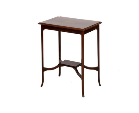 A mahogany inlaid side table. Stringing and shell decoration to the top square tapering supports united cross stretcher and s