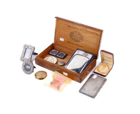 An assortment of silver, gold and other and collectables. Comprising a silver-plated cigarette case, a 9ct rolled gold bangle