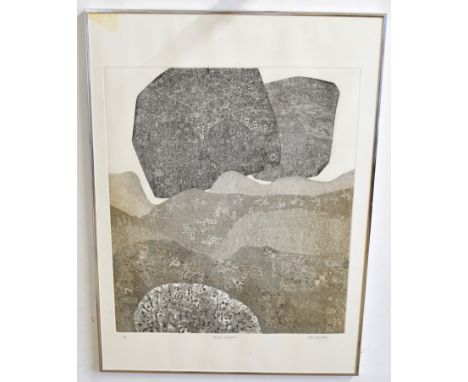 •AR John G Rigsby (20th century), "Black shapes", black and white artist's proof etching, signed, initialled AP and inscribed