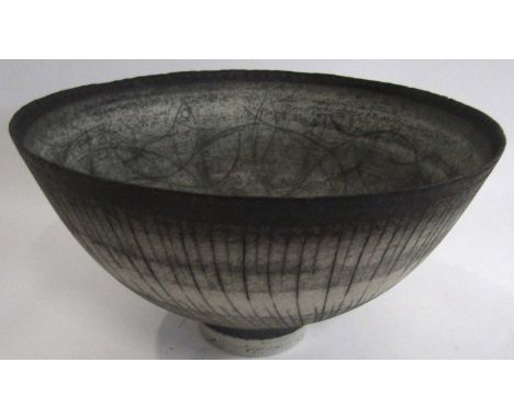 Studio ceramic bowl with an incised black and white design, artist's monogram EB to base, 20cm diam 