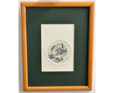 Eileen Gilbert (20th century), "Billing and Cooing", coloured etching, signed and inscribed with title in pencil to lower mar