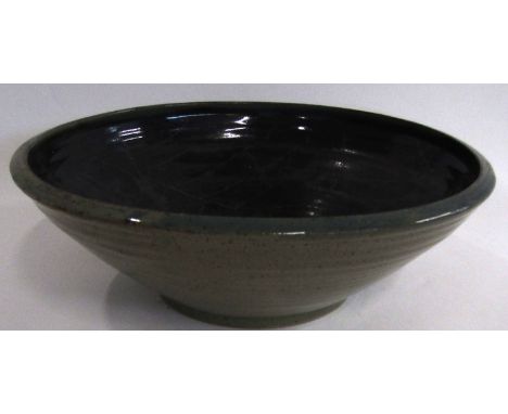 Christopher James Carter (born 1945) Studio ceramic bowl, the ridged body with an incised design to interior, 27cm diam