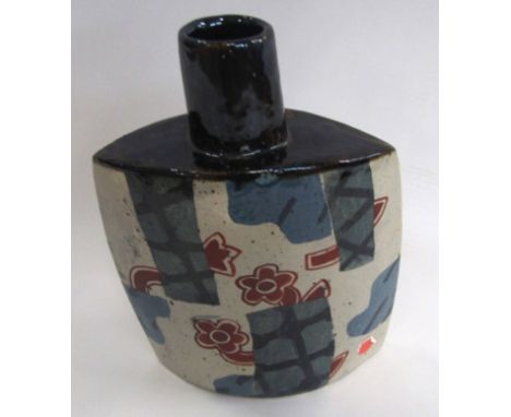 John Maltby (born 1936) Spade shaped Studio ceramic vase with a geometric design in red and blue with similar design verso,  