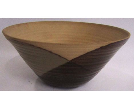 Christopher James Carter (born 1945) Studio ceramic bowl of ribbed form, decorated in shades of brown and beige, impressed in