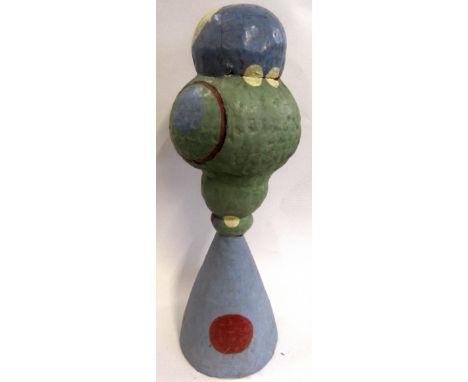 Walter Keeler (b 1942) Ceramic Obelisk structure, in multi-colours on a grey ground, 53cm high