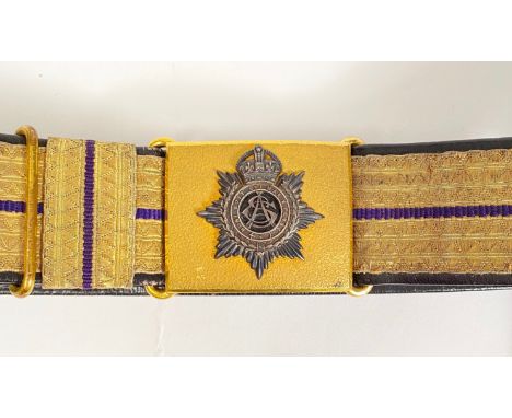 Army Service Corps Officers Waist Belt &amp; Sword Slings.  A very good example circa 1901-14. Blue leather belt with gold St