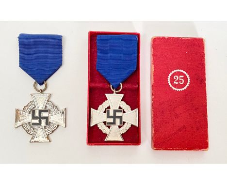German Third Reich cased Faithful Service Cross and another.  Fine silvered and black enamel Faithful Service Cross complete 