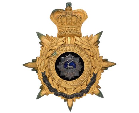 Bedfordshire Regiment Victorian Officer helmet plate circa 1881-1901.  Fine gilt crowned star mounted with Garter and laurel 
