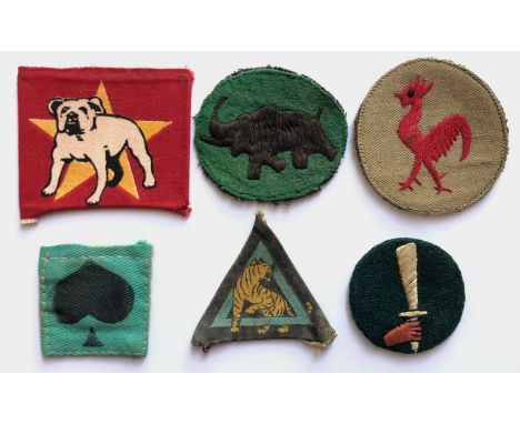 6 WW2 Indian Army formation signs.  Reinforcement Training Centre India (printed)... 31st Armoured Division (embroidered) ...