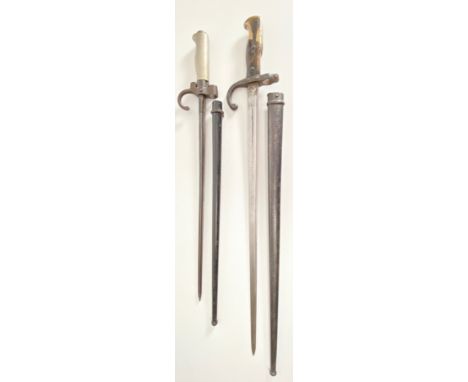 French Lebel Bayonet and French 1874 Pattern Gras Bayonet  Comprising: a M1886 1st pattern example, with cruciform blade, ste