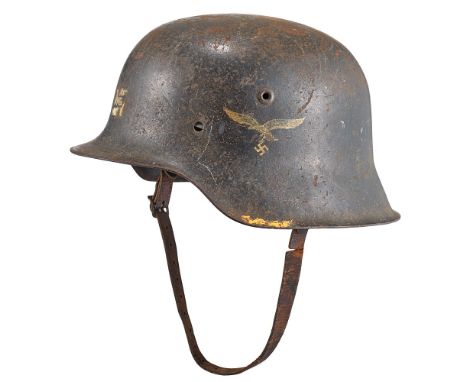 German Third Reich M42 Luftwaffe Single Decal Steel Helmet. A good raw edge example retaining much original paint finish and 