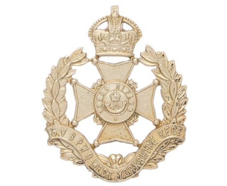 3rd VB West Yorkshire Regiment (Leeds Rifles) Edwardian cap badge circa 1901-08.  Good scarce die-stamped white metal crowned