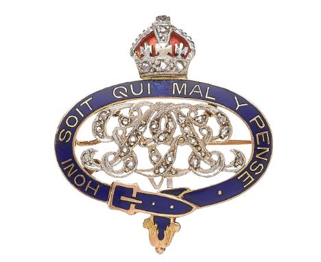 Grenadier Guards Diamond &amp; Enamel Regimental Brooch.  A fine George VI unmarked precious metal example. Crowned rich blue