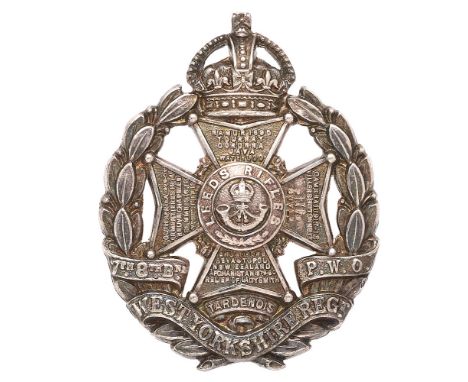 7th 8th Bns. PWO West Yorkshire Regiment (Leeds Rifles) 1940 Birmingham hallmarked silver Officer cap badge.  Fine scarce WW2