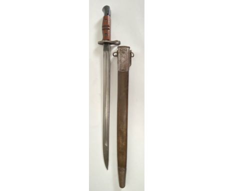 WW1 1913 Pattern US Remington Bayonet.  A good clean example. Both blade and leather tag to the scabbard with 1917 issue stam