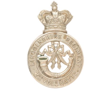 2nd (Grantham) VB Lincolnshire Regiment Victorian glengarry badge circa 1883-96.  Good scarce die-stamped white metal crowned
