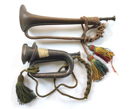 Edwardian British Army Cavalry Pattern Bugle.   A good example by Potters of Aldershot, these details stamped with the date 1