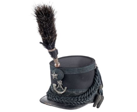 Scottish. Cameronians (Scottish Rifles) Officers Shako. A good example, by Hawkes &amp; Co. Black cloth, trimmed top and bott