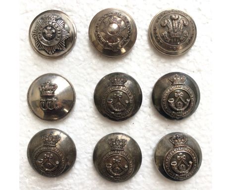 9 Militia Victorian / Rifle Volunteers Officers Tunic buttons.  Royal Cheshire by Josh Starkey ... Royal South Lincoln by Jen