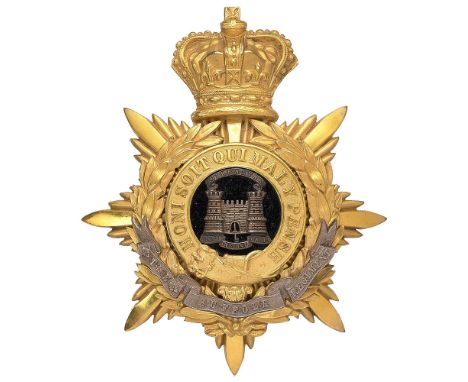Suffolk Regiment Victorian Officer helmet plate circa 1881-1901.  Fine gilt crowned star mounted with Garter and laurel spray