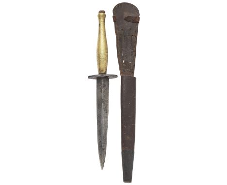 WW2 2nd pattern Fairbairn-Sykes Commando fighting knife.  A used working example. The hilt with base brass finished to the ch