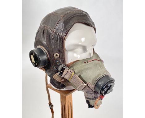 WW2 RAF Flying Helmet and Oxygen Mask. A very good example of a late C Type leather flying helmet complete with wiring loom a