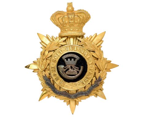 Somersetshire Light Infantry Victorian Officer helmet plate circa 1881-1901.  Fine gilt crowned star mounted with Garter and 