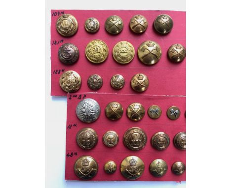 34 Indian Army Bombay Pioneer associated buttons.  Includes assortment of 2nd, 12th, 48th, 107th, 121st and 128th. Various si
