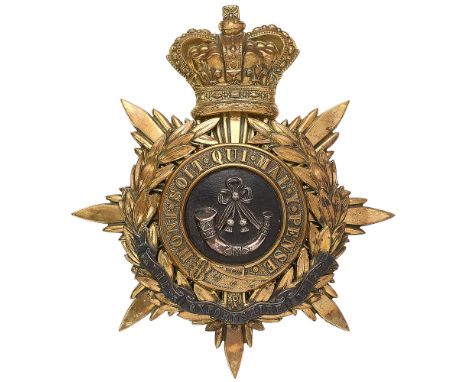 Oxfordshire Light Infantry Victorian Officer helmet plate circa 1881-1901.  Good gilt crowned star mounted with Garter and la