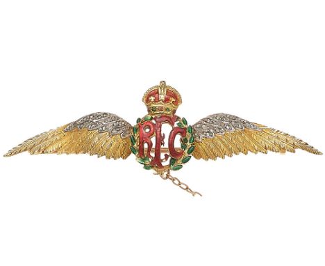 Royal Flying Corps Regimental Sweetheart Brooch  A fine quality gold yellow metal example stamped 15Ct. The top edge of the w