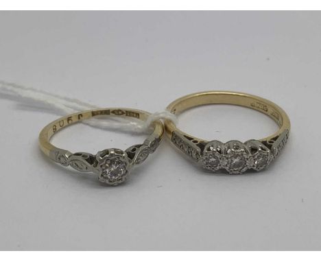 A Diamond Set Three Stone Ring, illusion set throughout, stamped "18ct PLAT" (finger size N), with a single stone diamond rin