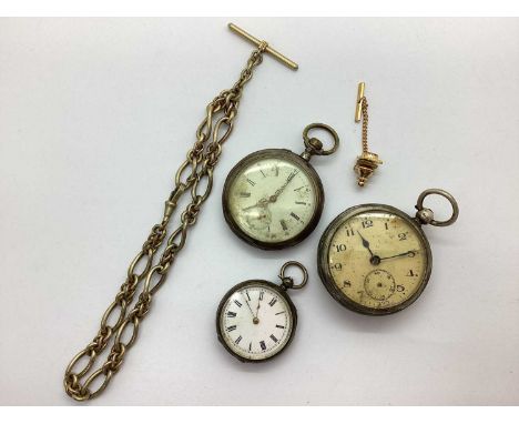 A Hallmarked Silver Cased Openface Pocket Watch, (damaged / repairs); together with an openface fob watch, foliate engraved c