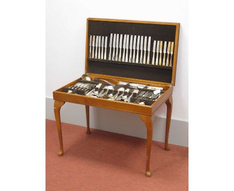 A Twelve Setting Sheffield EPNS Hanoverian Rat Tail Pattern Canteen of Cutlery, including fish knives and forks, table spoons
