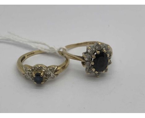 A 9ct Gold Sapphire and Diamond Set Ring, of infinity knot design (finger size K), a 9ct gold floral cluster ring (finger siz