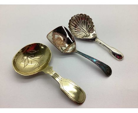 A Hallmarked Silver Caddy Spoon, I.B, Birmingham (possibly 1817?), with shell bowl and hollow fiddle pattern handle; an antiq