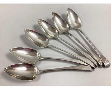 A Matched Set of Six Hallmarked Silver Old English Pattern Table Spoons, EL, London 1804, 1805, initialled (total weight 360g