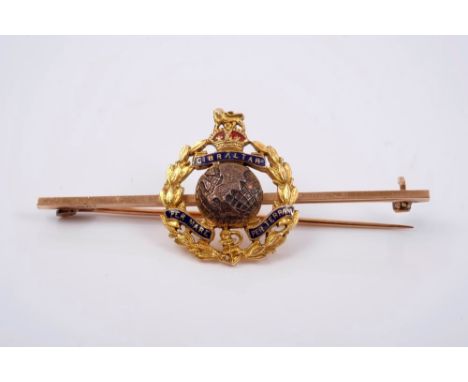 Royal Marines Officers' sweetheart brooch with gold and enamel decoration CONDITION REPORT Bar engraved 9ct, in fitted box re