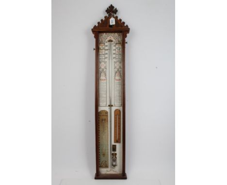 Victorian 'Admiral Fitzroy's' barometer with rising / falling scales, atmosphere gauge and thermometer in an oak case, with c