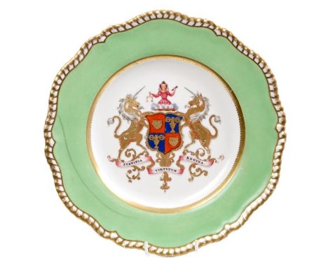 Spode Felspar porcelain armorial plate with central polychrome painted coat of arms for the Worshipful Company of Goldsmiths,