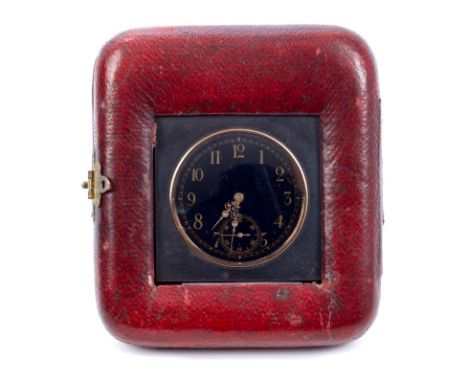 Late 19th century travelling watch with black dial, gold Arabic numerals, subsidiary seconds dial and very decorative hands, 