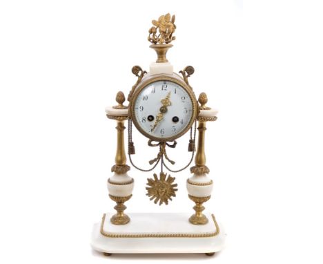 19th century mantel clock with French eight day movement, signed - S. H. Paris, outside countwheel striking on a bell, enamel