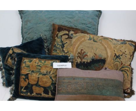 Three cushions incorporating 17th century tapestry fragments, together with other decorative cushions CONDITION REPORT Genera