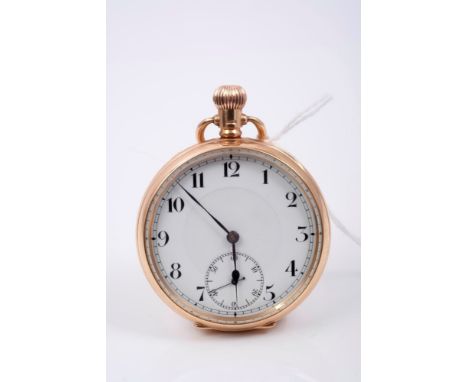 Gentlemen's gold (9ct) open face pocket watch with Swiss seventeen jewel button-wind movement, white enamel dial in gold (9ct
