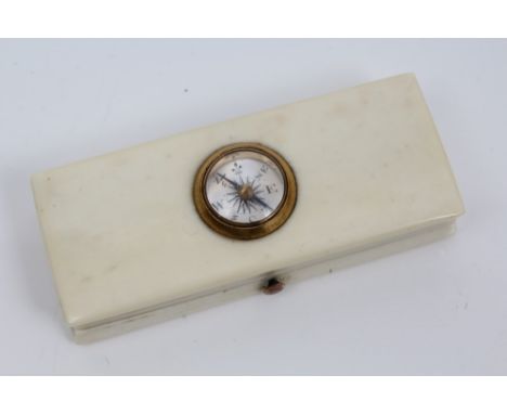 Regency ivory combined compass and thermometer toothpick case of rectangular form, 7cm CONDITION REPORT Top detached from bas