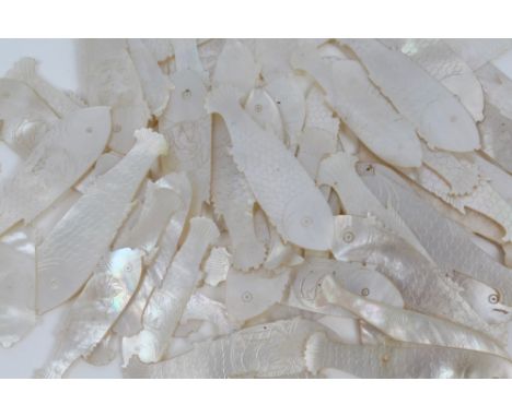 Large collection of 19th century Chinese mother of pearl gaming counters in the shape of fish - various designs (approximatel