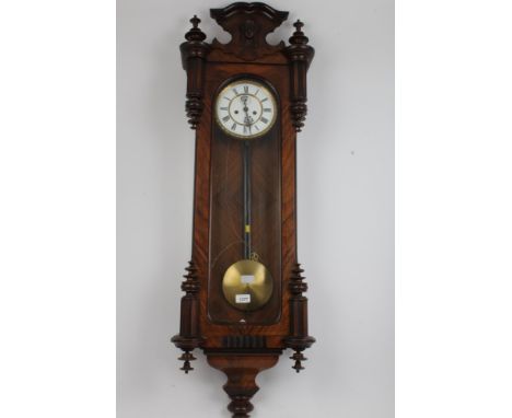 Late 19th century Vienna Regulator wall clock with eight day weight-driven movement striking on a gong, signed - Gustav Becke