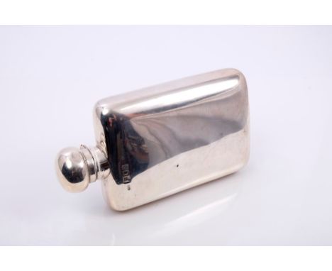 George V silver spirit flask of rectangular form, with hinged cover and bayonet fastening (London 1917), Mappin & Webb.  All 