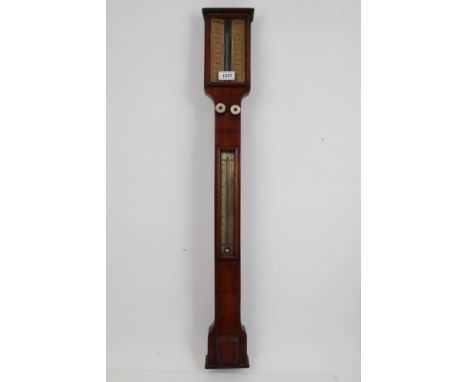 Victorian stick barometer with concealed tube, ivory scales, signed - H. F. Perkins 1873 and separate thermometer, signed - E