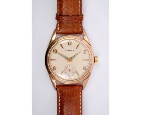 1950s Gentlemen's Zenith Sporto wristwatch, the circular dial with applied gold Arabic and baton hour markers, subsidiary dia