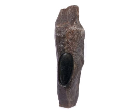 Henry Munyaradzi (1933 - 1998), fine Zimbabwean Shona School green serpentine stone carving, sculpted as a stylised face emer